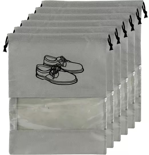 HSPL Reusable Non-Woven Shoe Storage Bags with Transparent Window – Pack of 6